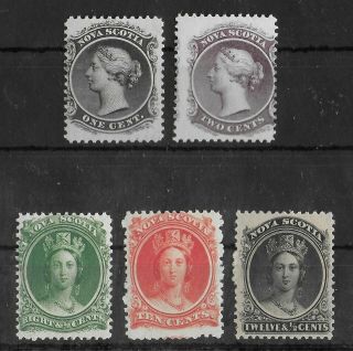 Nova Scotia 1860 - 1863 Nh Set Of 5 Stamps Unchecked Vf