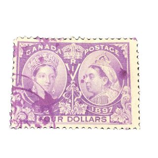 Canada,  Scott 64,  $4.  00.  Value Purple 1897 Qv Jubilee Issue