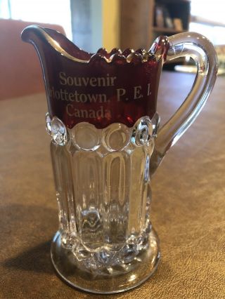Antique Ruby Red Flash Glass Souvenir Pitcher Charlottetown,  P.  E.  I Canada