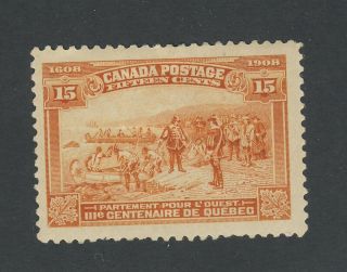 Canada 1908 Quebec Stamp 102 - 15c Mhr F/vf Guide Value = $230.  00