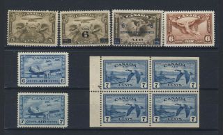 10x Canada Mnh Airmail Stamps C1 - 3 - 4 - 5 - 7 - 8 C - 9 Booklet Pane Guide Value= $79.  00