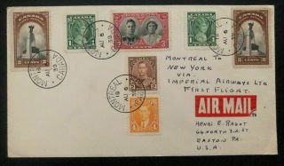 1939 Montreal Canada First Flight Airmail Cover Ffc To York Usa