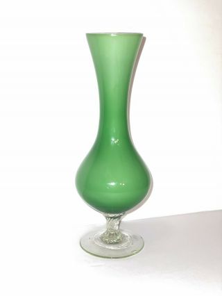Mid Century Modern Italian Empoli Cased Green Glass Vase 9 1/2 Inches