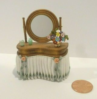 Donna & Jim Johnson Dollhouse Miniature 1/2 " Scale Vanity W/mirror Vases & Flwrs