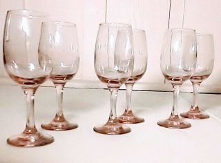 Set Of 6 Lenox Rose Tinted Wine Crystal Wine Glasses