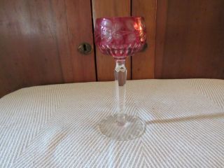 Vintage Bohemian Cranberry Cut To Clear Glass Wine/cordial Stem Glass (a3 8/125)