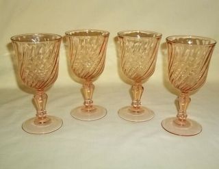 Vintage Set Of 4 Rosaline Pink Optic Swirl 5.  75” Wine Glasses – Arcoroc France