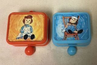 Vintage Raggedy Ann & Andy Pull String Schmid Music Boxes Musicals Set Of 2