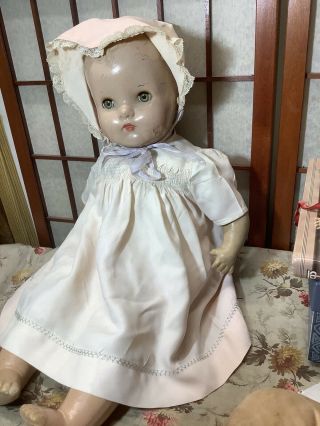 Vintage Antique Composition Baby Doll With Sleepy Eyes 22” Pretty Face