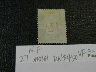 nystamps Canada Newfoundland Stamp 27 OG H UN$450 VF J8x2312 2