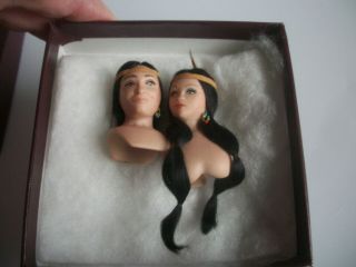 Ayanna Deidra Bell Spann Miniature Porcelain 2 Native American Heads Stunning