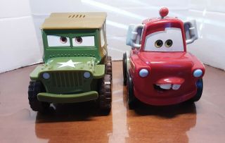 Disney Pixar Cars Shake - N - Go Talking Sarge Jeep & Fire Engine Mater