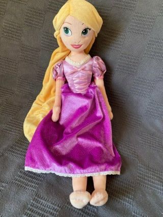 Disney Store Tangled Rapunzel Long Blond Hair Purple Dress Plush Soft Doll 19 "