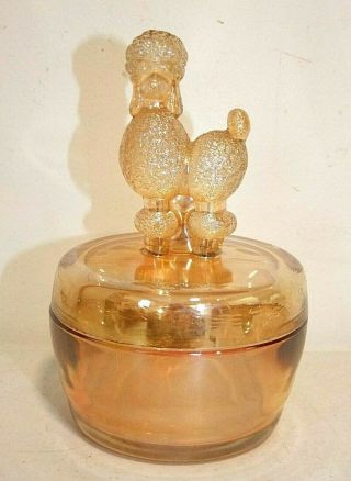 Jeannette Marigold Carnival Glass Poodle Top Glass Trinket Candy Powder Dish Ex