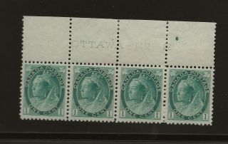 Canada 1898 1 Cent Qv Strip Of 4 With Imprint Scott 75,  Nh
