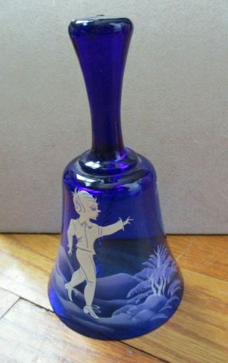 Vintage Mary Gregory Type Cobalt Blue Bell Boy Chasing Bird No Signature Faux ?
