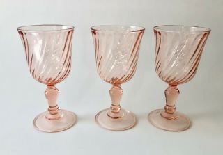 Luminarc Pink Rosaline Swirl Glass Wine Goblet Stemware France Set Of 3