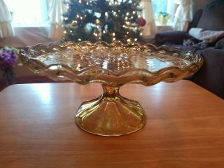 Vintage 1960s Amber Anchor Hocking Glass Fairfield Pedestal Cake Plate Stand