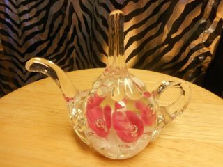 Tea Pot Pink Blown Glass Paperweight By Joe St.  Clair/ Ring Holder/preowned