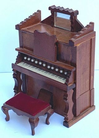 1:12.  Vtg Dollhouse Miniature Furniture Organ Music Box With Red Velvet Bench