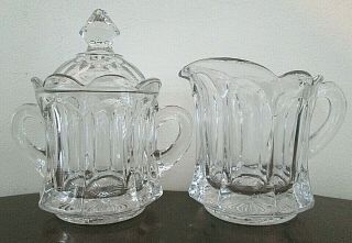 Imperial Glass Old Williamsburg Clear Creamer & Sugar Bowl With Lid