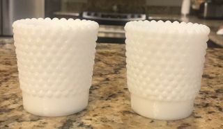Set Of Two Milk Glass Hobnail Votive Candle Holders
