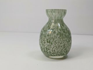 Hand Blown Studio Art Confetti Pale Green And White Small Heavy Glass Bud Vase
