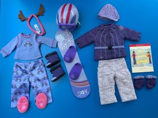 American Girl Doll Snowboard Outfit,  Snowboard,  Helmet,  Goggles,  Boots,  Pjs