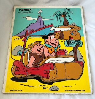 Vintage 1980 Playskool Wood Puzzle The Flintstones Fred And Barney Arrive 340 - 2