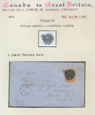 1871 Canada Cover To London,  6c Qv Large Head,  Prussian Line Ottawa