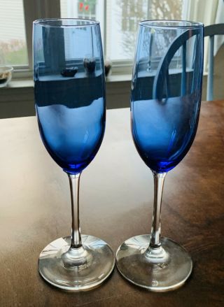Libbey Set Of 2 All Purpose Vina Blue,  Clear Wine Glasses Long - Stem - 8 Oz