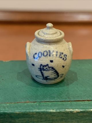Dollhouse Miniatures Igma Jane Graber Stoneware Pottery Cookie Jar W/ Cat