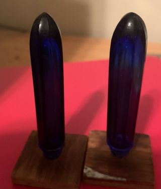 Vintage Cobalt Blue Glass Skinny Perfume? Bottle 7 - Sided W1/4 " Screw Top Pair