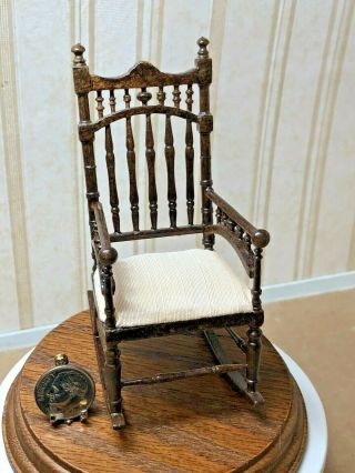 Dollhouse Miniature Vintage Bespaq Walnut Ornate Rocking Chair 1:12