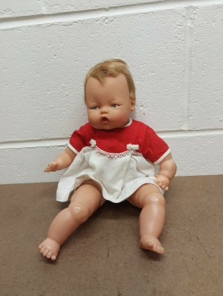 Vintage Ideal Thumbelina Baby Doll With Moving Head 14 " 1960 