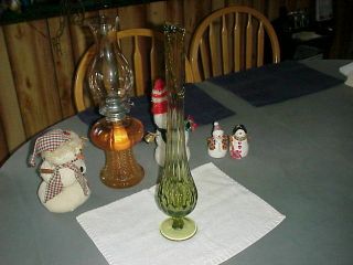 Retro Thumbprint Fenton Art Glass Colonial Green Swung 18 " Flower Vase W/sticker
