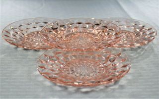 Cube (aka Cubist) Pink 6 - Inch Sherbet Plates By Jeannette Glass Co (set Of 4)