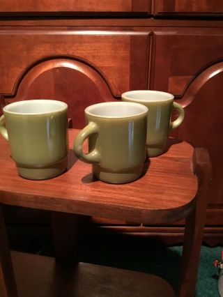Vintage Fire King Avacado Green Coffee Mugs.  Set Of Three