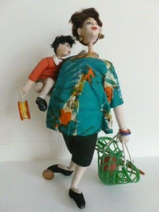 Vintage Cloth Doll Pregnant Woman With Child And Knitting Spanish Klumpe Roldan?