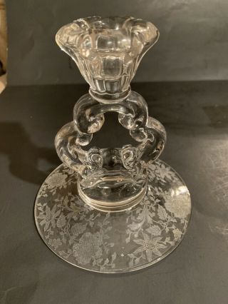 Vintage Cambridge Glass Candlestick Holder Wildflowers Etch
