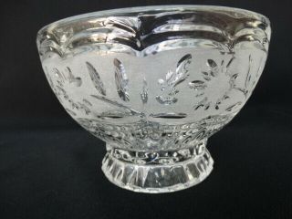 Vintage Zajecar Crystal Clear Frosted Footed Bowl With Cut Flowers Yugoslavia