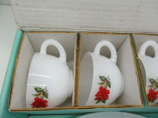Anchor Hocking Anchorglass Serva Snack Set 1 Serving Tray 4 Cups Box Roses VTG 2