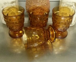 Set Of 4 Vintage Indiana Glass Amber Whitehall Footed Cubist Glasses 4 1/2 "