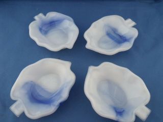 Vintage Akro Agate Leaf Ashtray Blue Swirl Set Of 4