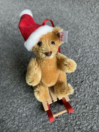 Steiff Mohair Teddy Bear On A Sled Ornament Buy Now