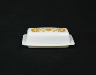 VTG Pyrex 1972 Butterfly Gold Print White Milk Glass Covered Butter Dish w/ Lid 3