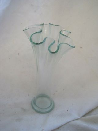 Truly Stunning Retro Murano Glass Vase Green Art Vintage Handkerchief Spill