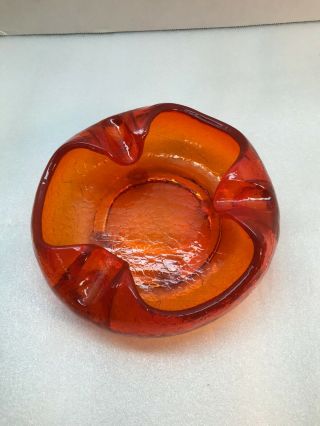 Vintage Crackle Glass Mid Century Modern Orange Cigar Ashtray