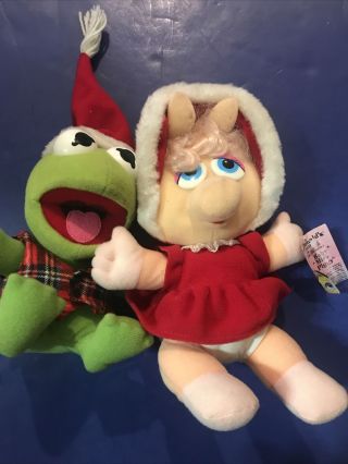 Christmas Muppet Babies Miss Piggy & Kermit Plush Stuffed Animals Vintage 1987
