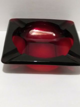 Vintage Royal Ruby Red Glass Ashtray Tobacciana Smoking 6 " Sq